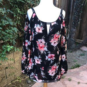 WHBM Floral Print Cold Shoulder Blouse Top